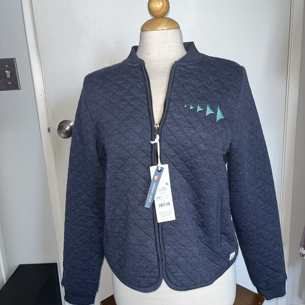 Marine Layer Blue Corbet Quilted Bomber Jacket Zip Women's Medium